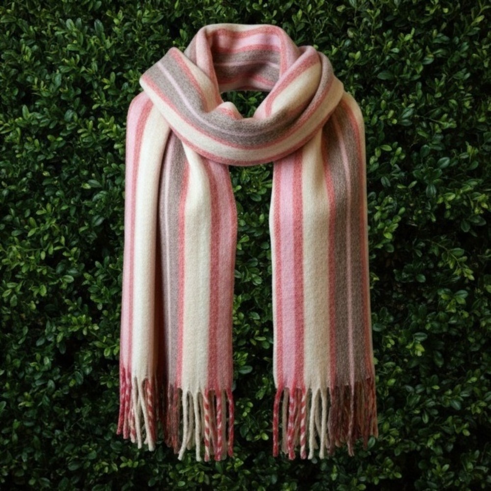 Aerie Pink Striped Oversized Soft Wool Blend Brushed Scarf Tassel Fringe New O/S